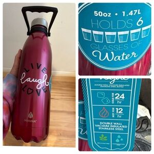 MANNA jumbo 50oz Vogue “ Live Laugh Love”Water Bottle With Easy Carry Handle NWT
